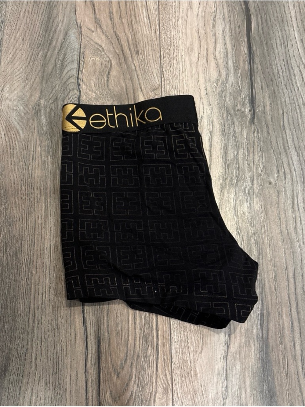 ethika Black Bike Shorts with Gold Logo Waistband